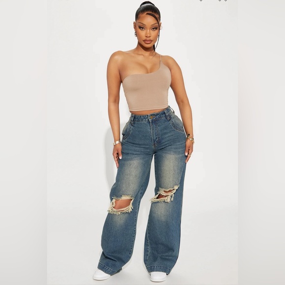 Fashion Nova Drew Drop Waist Baggy Jeans - Dark Wash Size 7 - Picture 1 of 5